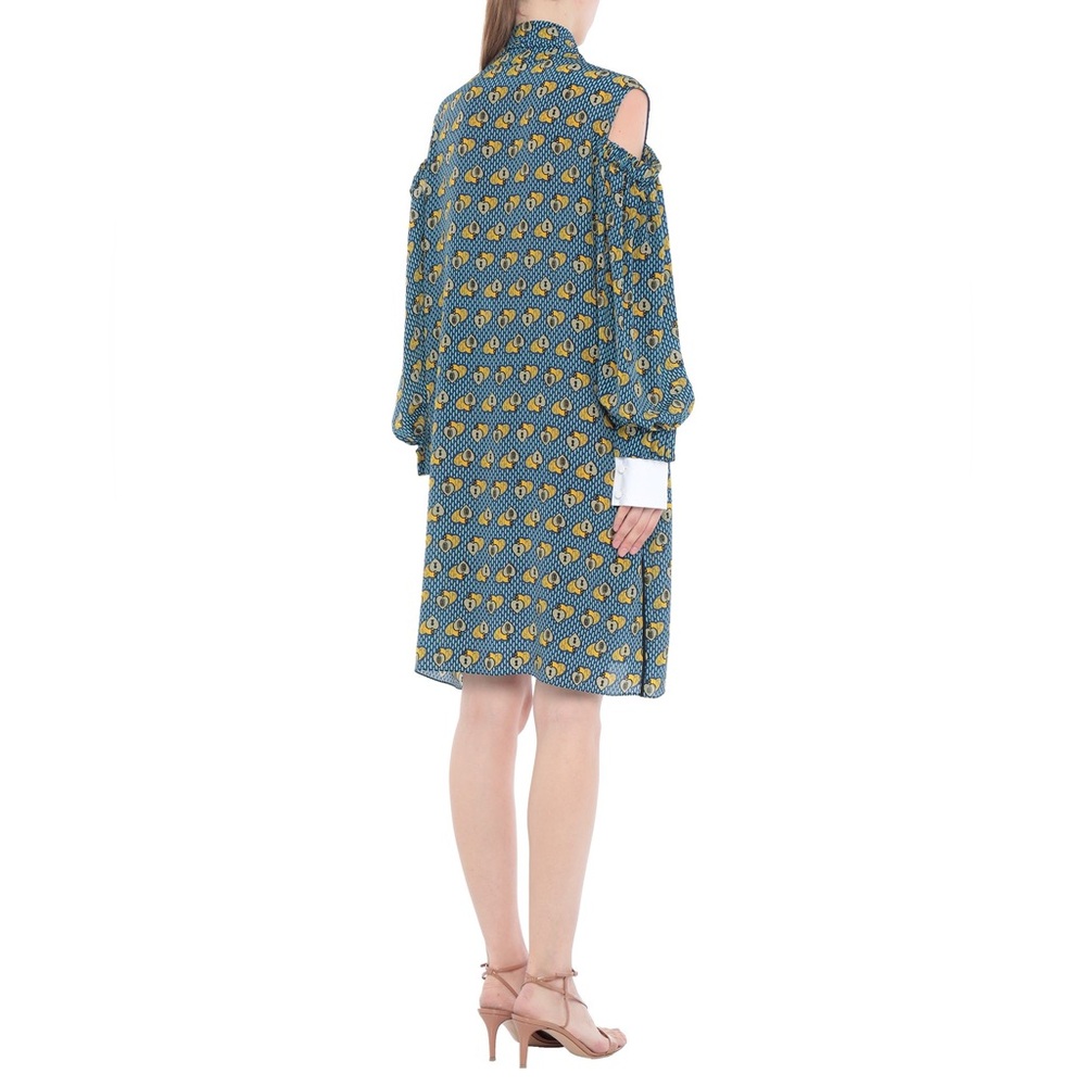 FENDI Heart Lock Silk Cold Shoulder Bow Puff Sleeve Dress Size 44/ 8 US - Picture 2 of 9